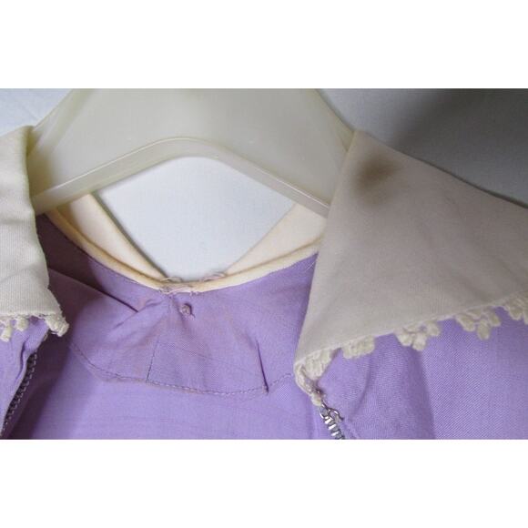 1960s Day Dress Juniors Size 11 Peter Pan Collar Pencil Skirt Lavender Vintage - Picture 9 of 10